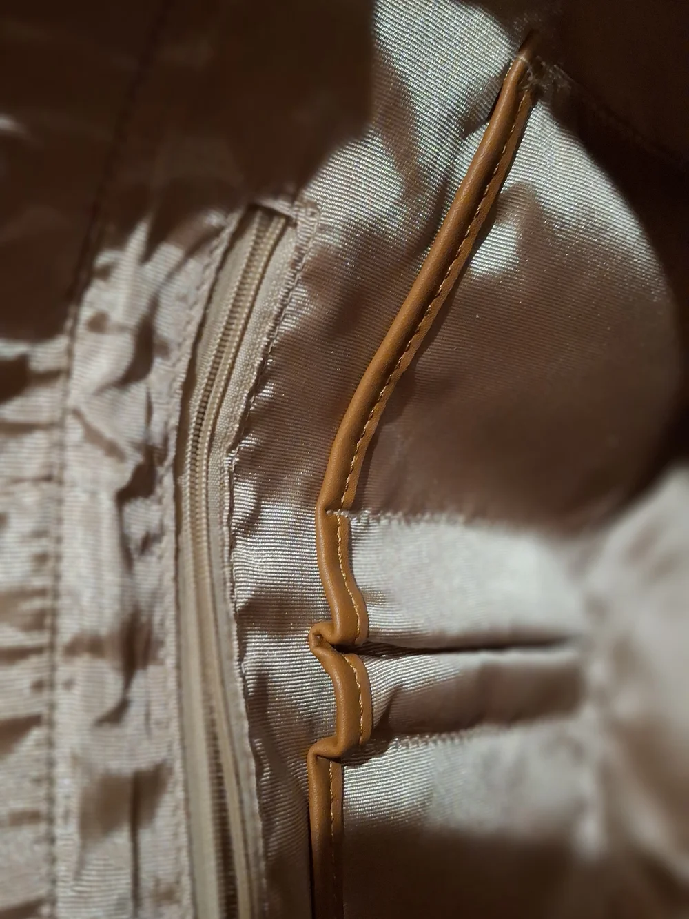 Cream Canvas Satchel with Navy Center Stripe and Tan Handles